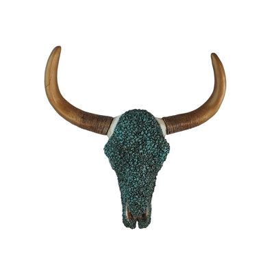 De Leon Collections Mosaic Turquoise Tile Western Cow Bull Skull